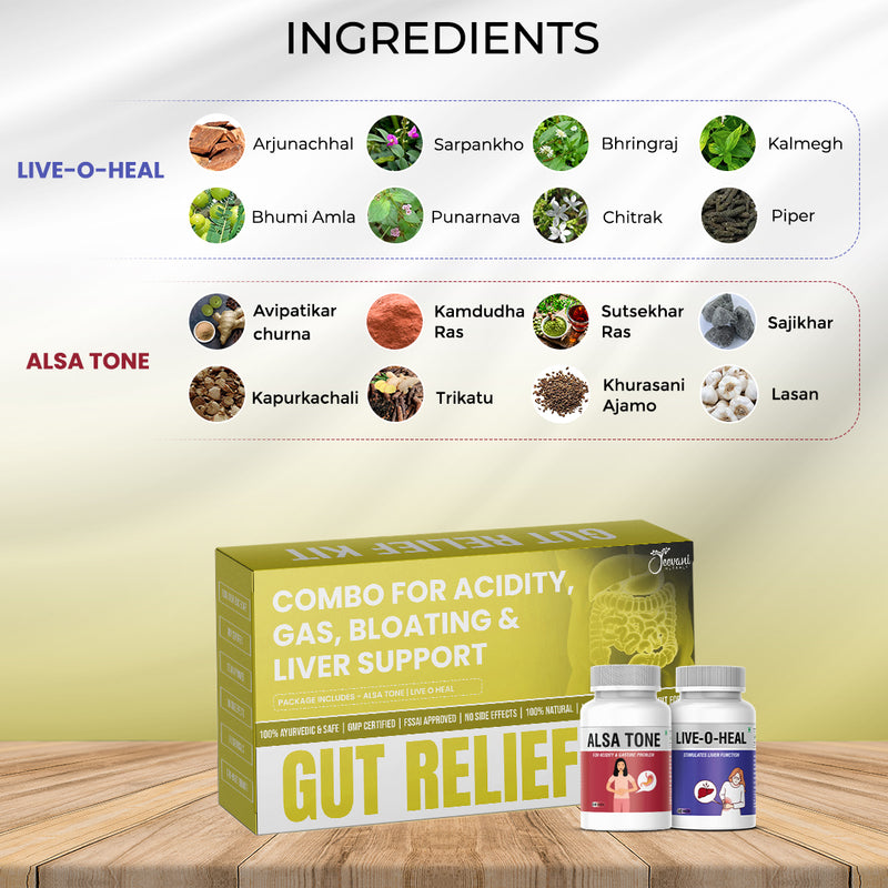 Gut Relief Kit – Ayurvedic Combo for Gas, Acidity, Bloating & Liver Support